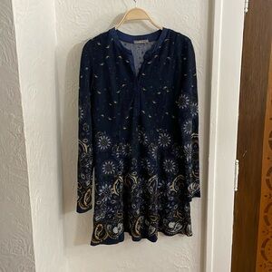 LORDKITSCH Women's Paisley Print Long Sleeve Tunic Dress Size 2 In Blue